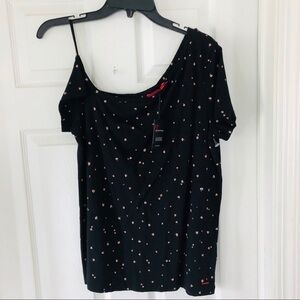 PHILANTHROPY black floral one shoulder cotton shirt Size large